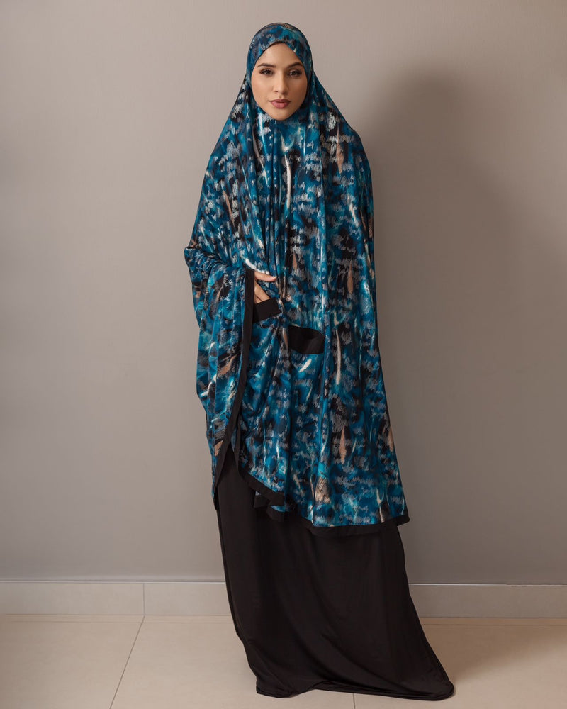 Knee Length Burka Blue Abstract