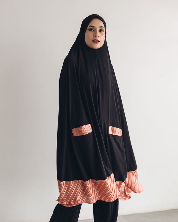 Knee length coral plissé burqa