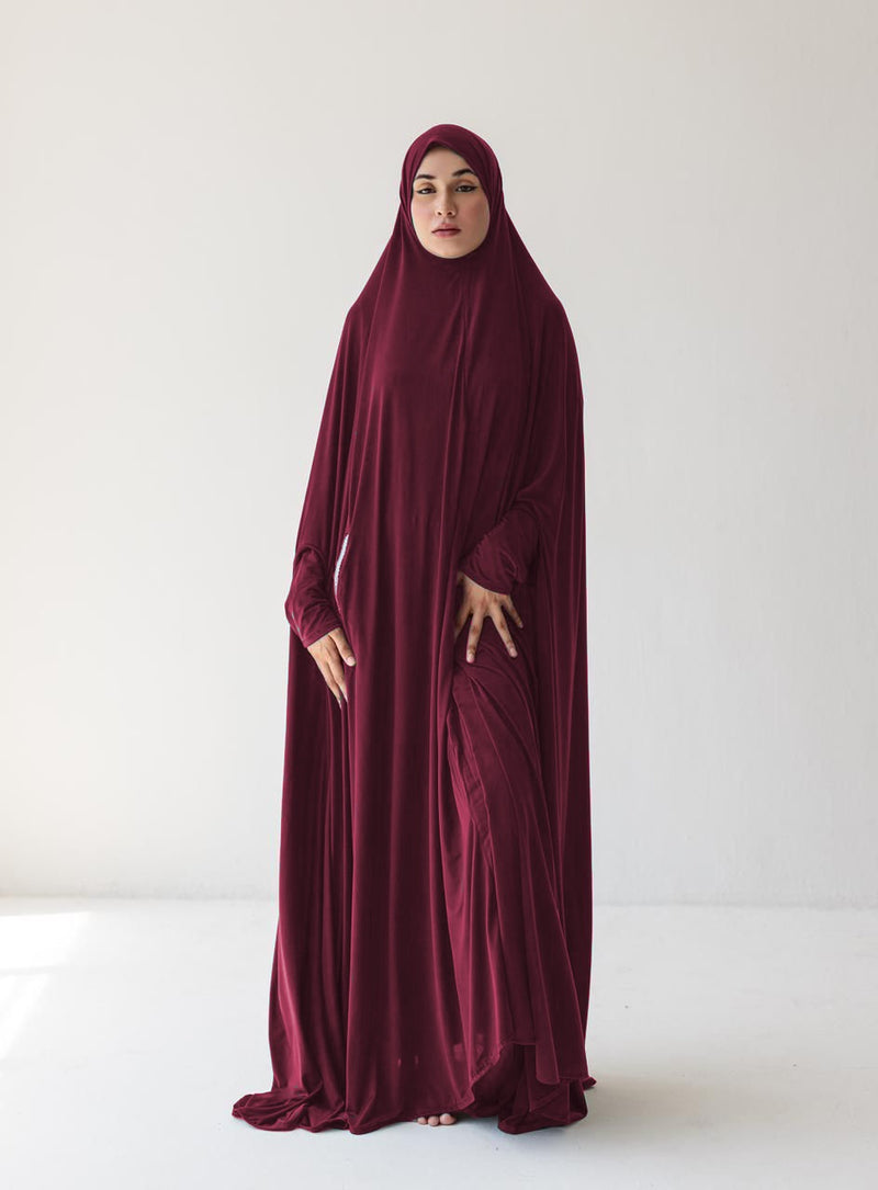 Burgundy full Length Burkah with sleeves