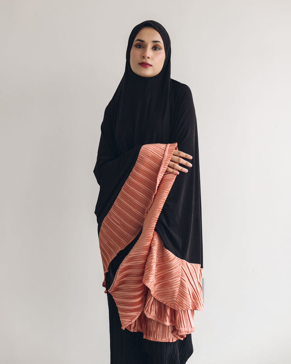 Knee length coral plissé burqa