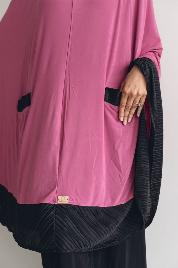 Knee length Pink and Black plissé burqa