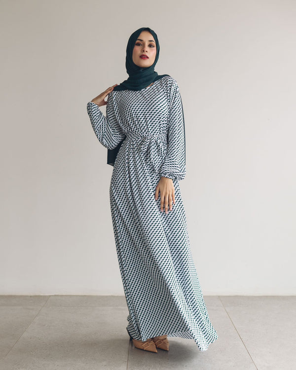 Rafah green and white Printed Dress