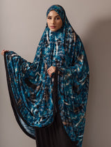 Knee Length Burka Blue Abstract