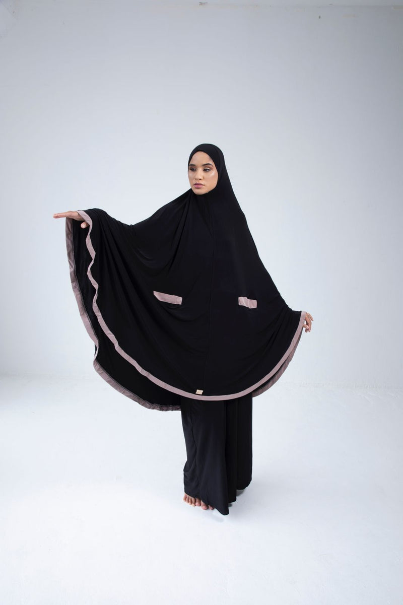 Knee Length Burka Black With Nude Contrast